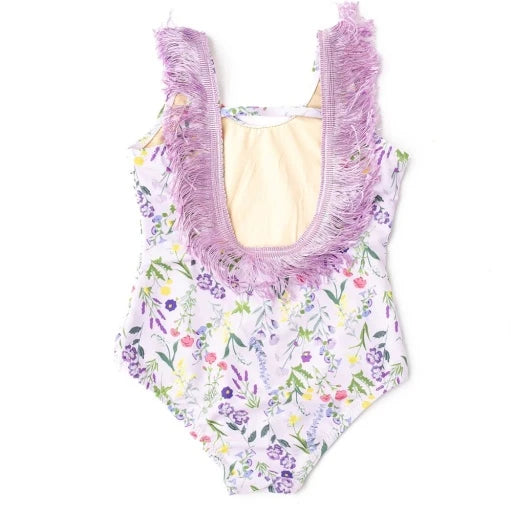 Wildflower Fields Girls Fringe Back One Piece Swimsuit