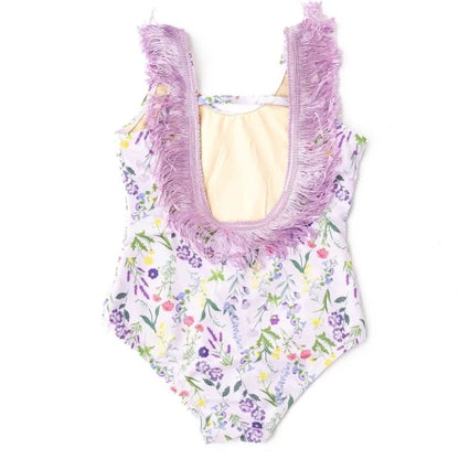 Wildflower Fields Girls Fringe Back One Piece Swimsuit