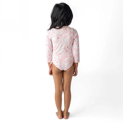 Seaside Toile Girls Long Sleeve One Piece Swimsuit