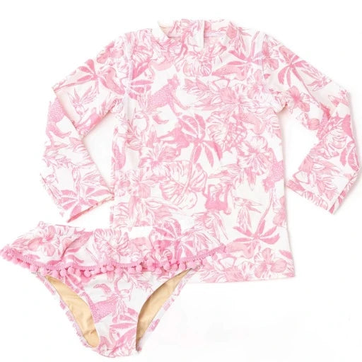 Pink Paradise Girls Rashguard Swim Set