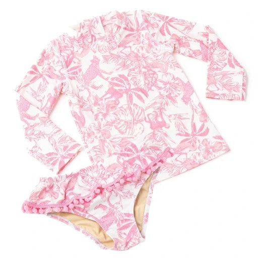 Pink Paradise Girls Rashguard Swim Set