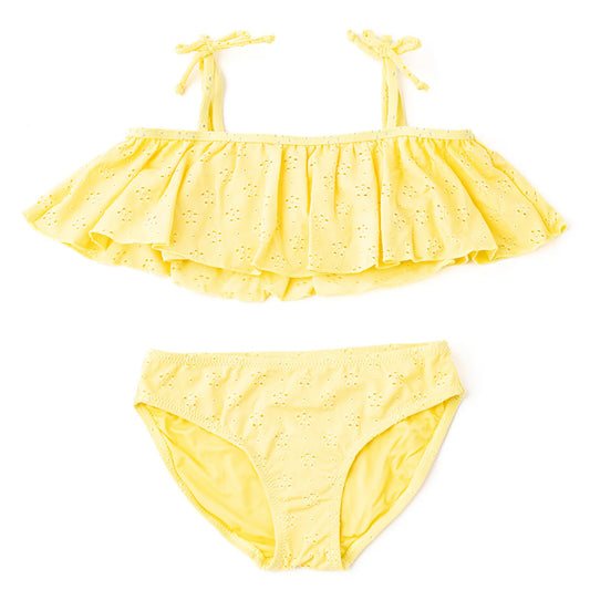 Butter Yellow Eyelet Ruffle 2 piece Swimsuit