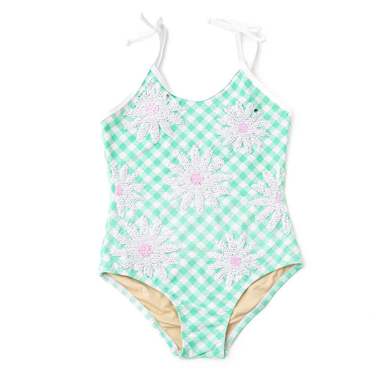 Daisy Stripe Sequined Swimsuit