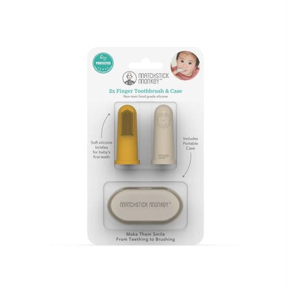 Finger Tooth Brush with Case - Yellow/Beige