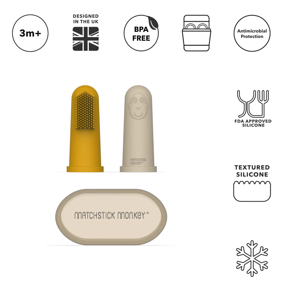 Finger Tooth Brush with Case - Yellow/Beige