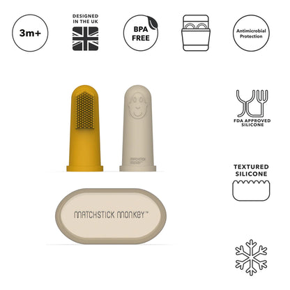 Finger Tooth Brush with Case - Yellow/Beige