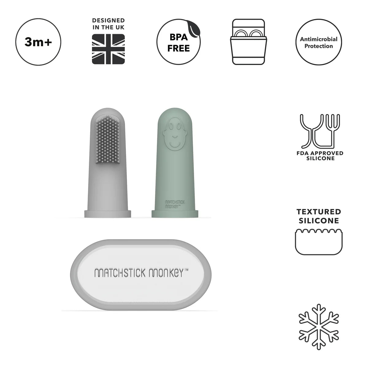 Finger Tooth Brush with Case - Mint Green/Grey