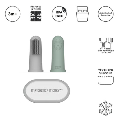 Finger Tooth Brush with Case - Mint Green/Grey