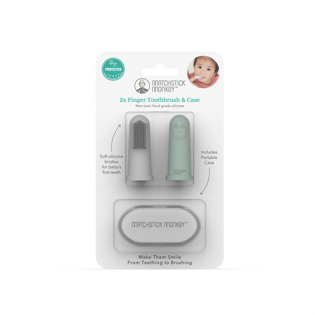 Finger Tooth Brush with Case - Mint Green/Grey