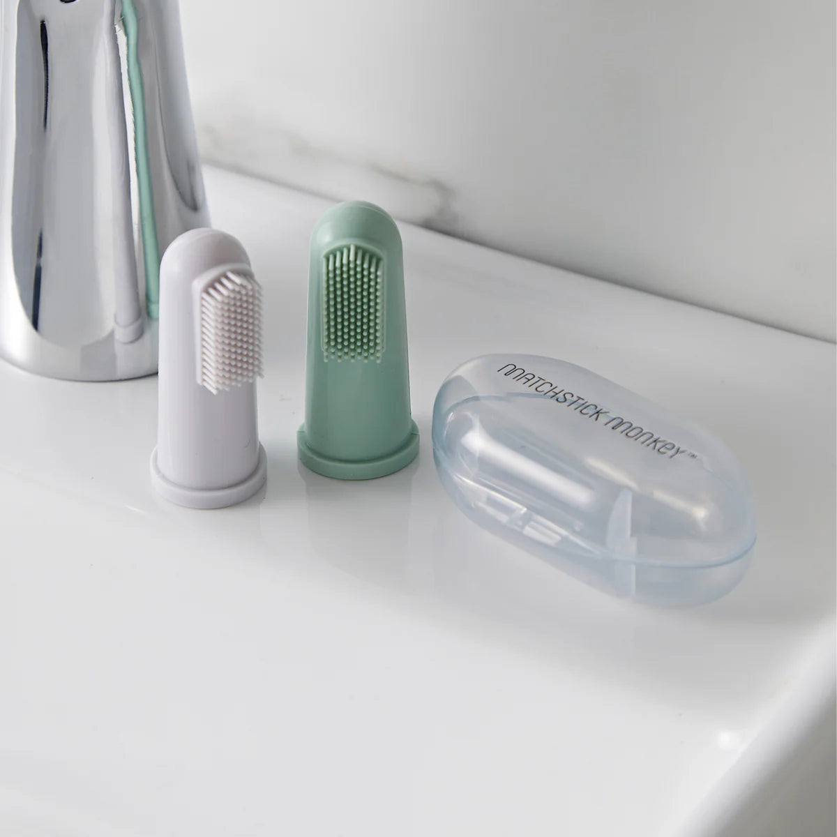 Finger Tooth Brush with Case - Mint Green/Grey