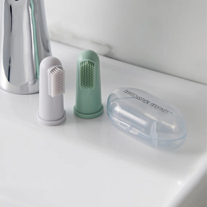 Finger Tooth Brush with Case - Mint Green/Grey