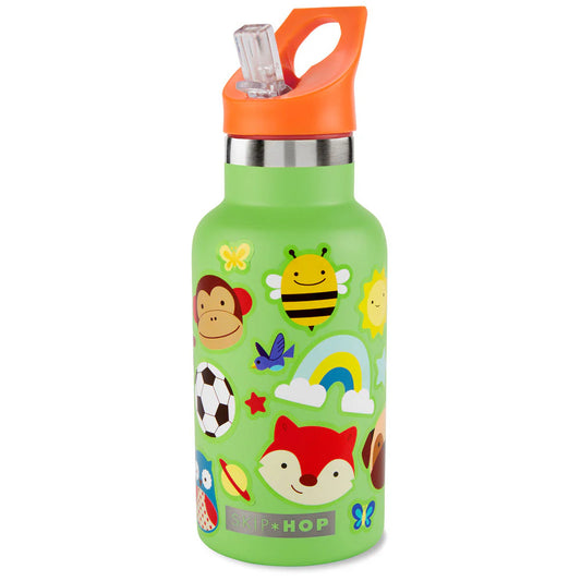 Stainless Steel Canteen Bottle With Stickers - Green