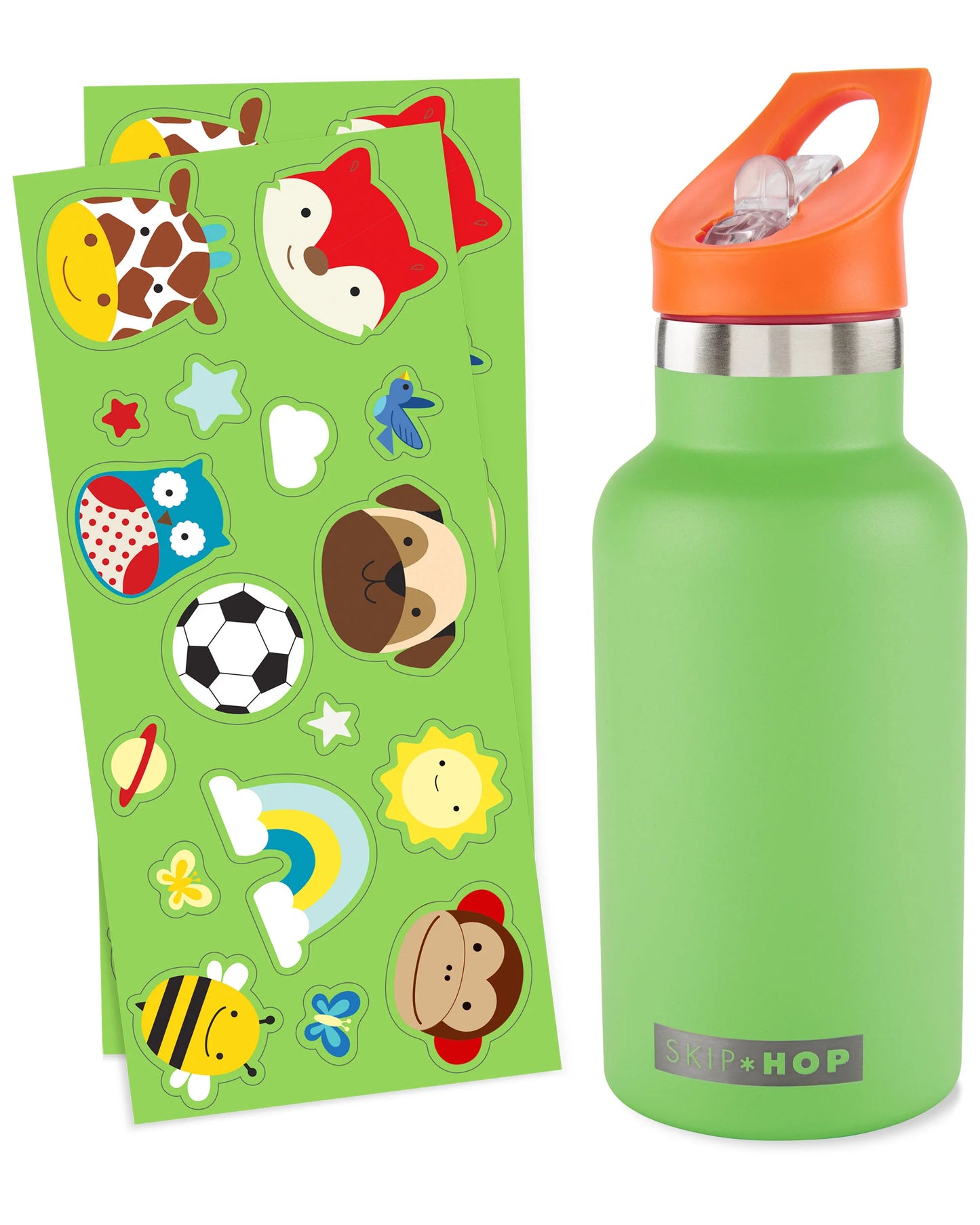 Stainless Steel Canteen Bottle With Stickers - Green