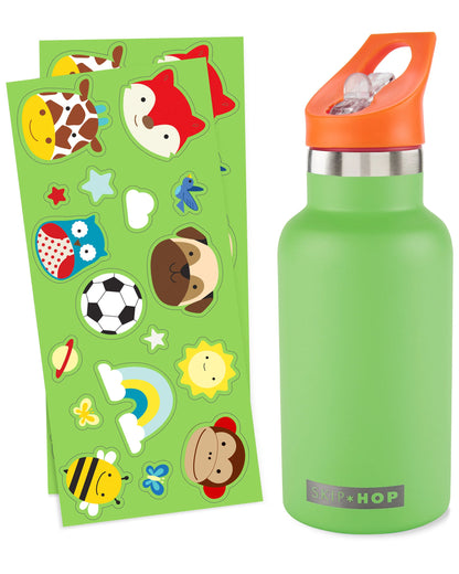 Stainless Steel Canteen Bottle With Stickers - Green