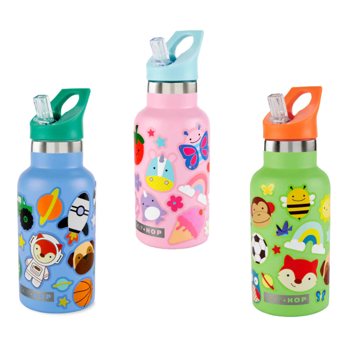 Stainless Steel Canteen Bottle With Stickers - Green