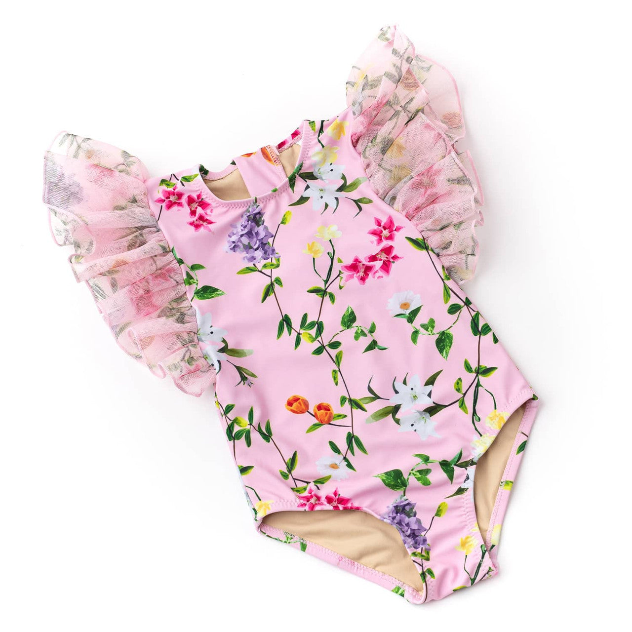 Tulle Sleeve Wildflowers Swimsuit