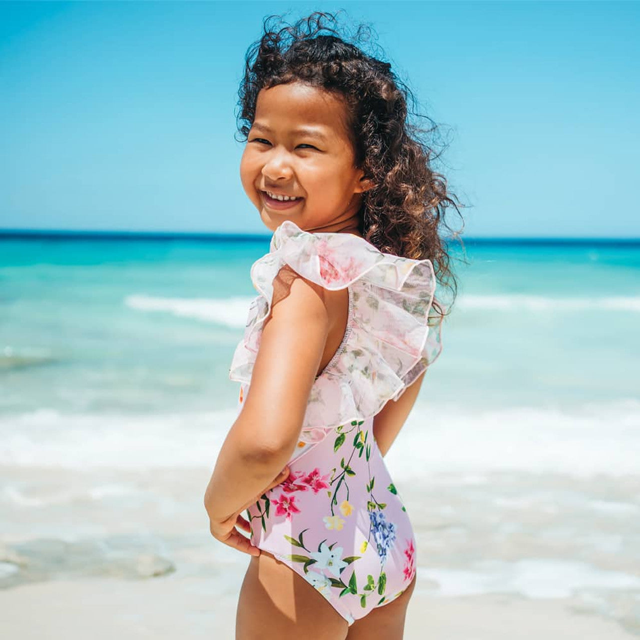 Tulle Sleeve Wildflowers Swimsuit