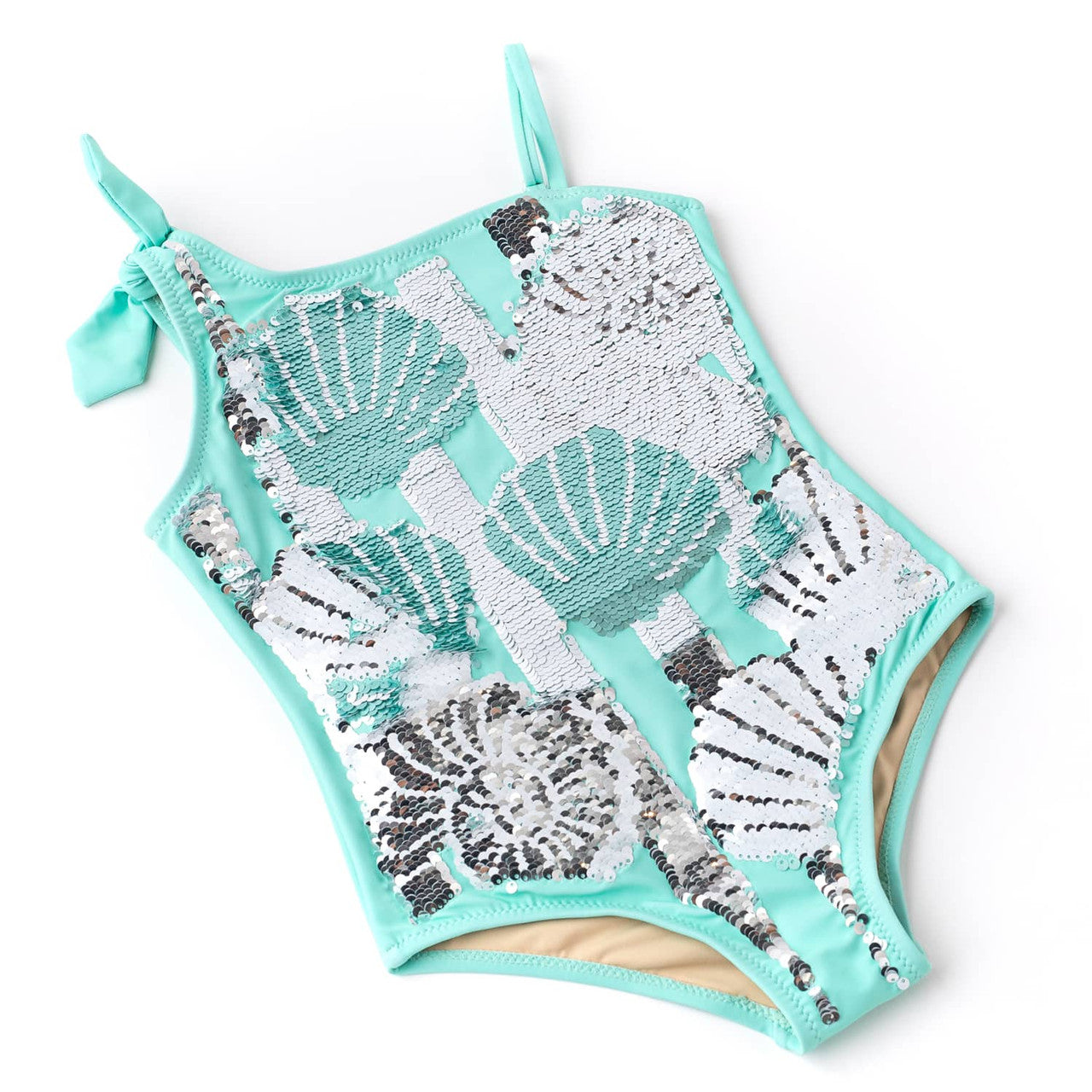 Mint Shells Flip Sequin- One Shoulder Swimsuit