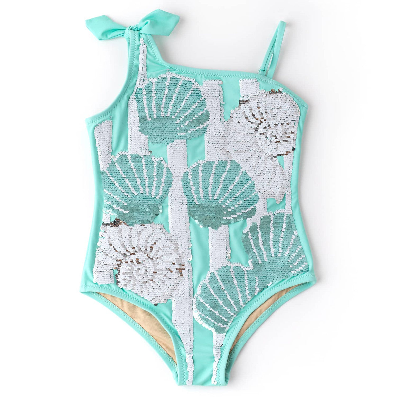 Mint Shells Flip Sequin- One Shoulder Swimsuit