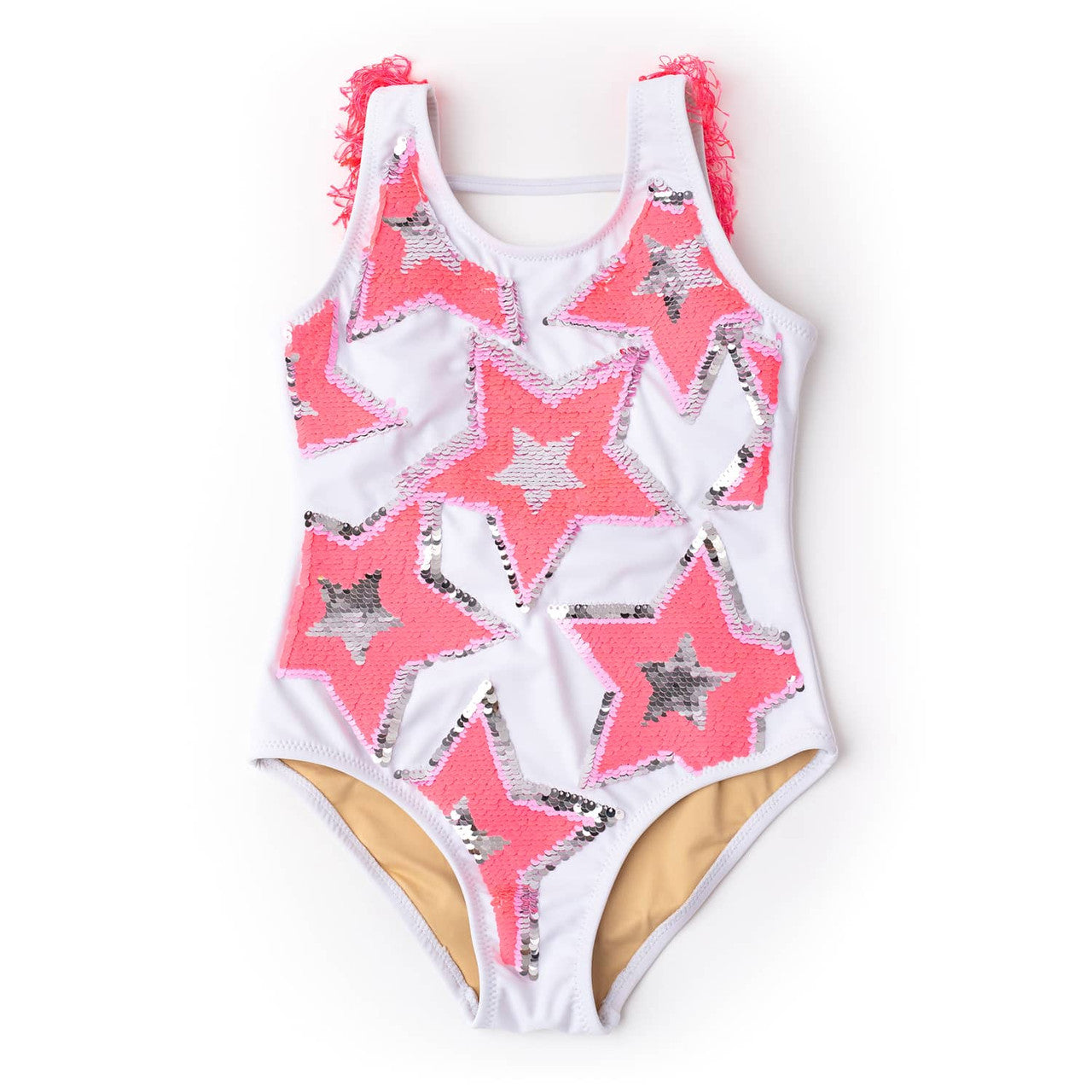 Stars Girls Fringe Back Flip Sequin One Piece Swimsuit