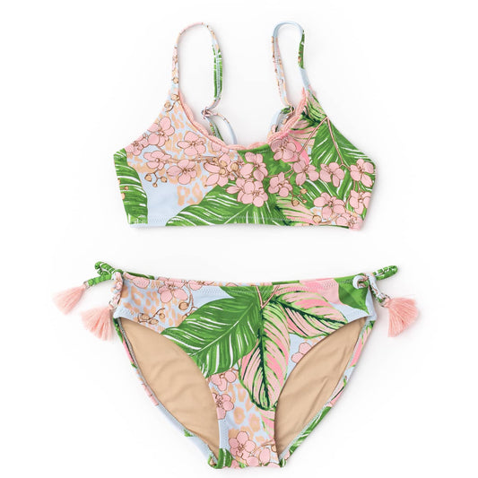 Botanical Palms Crochet Trim Tie Back Bikini