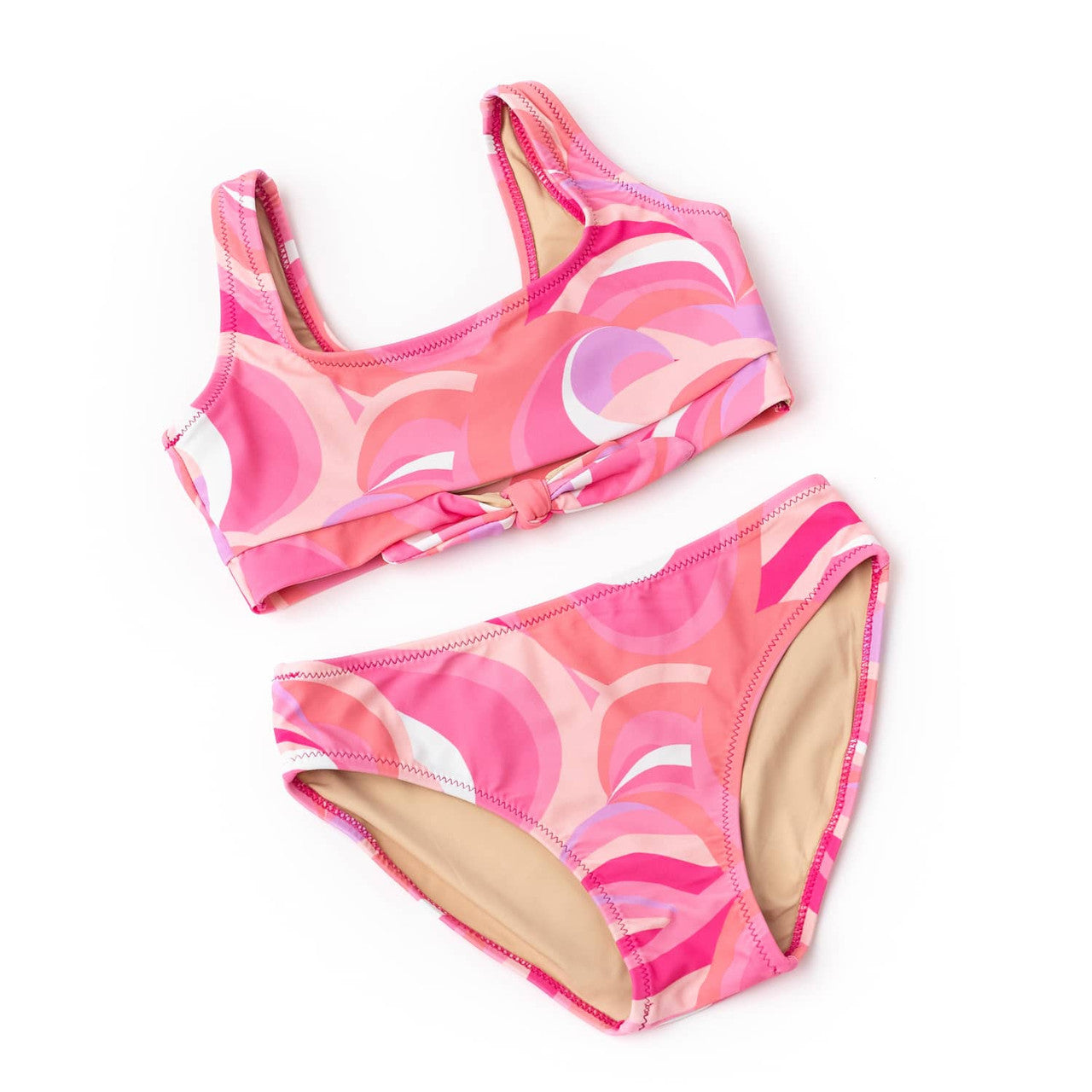 Pink Waves Knot Front Bikini