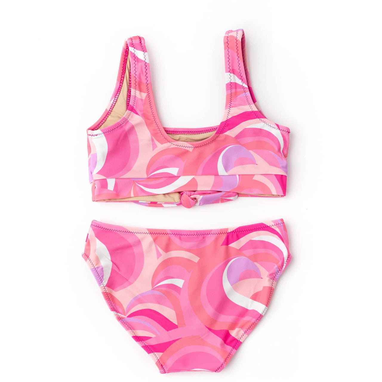 Pink Waves Knot Front Bikini