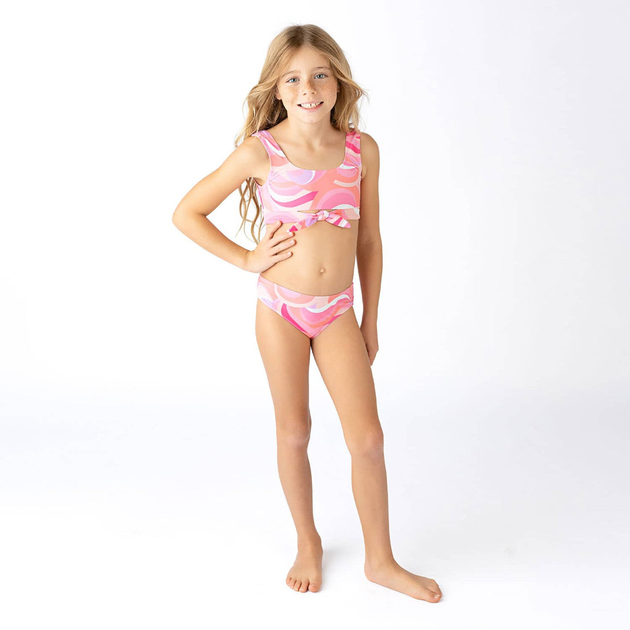 Pink Waves Knot Front Bikini