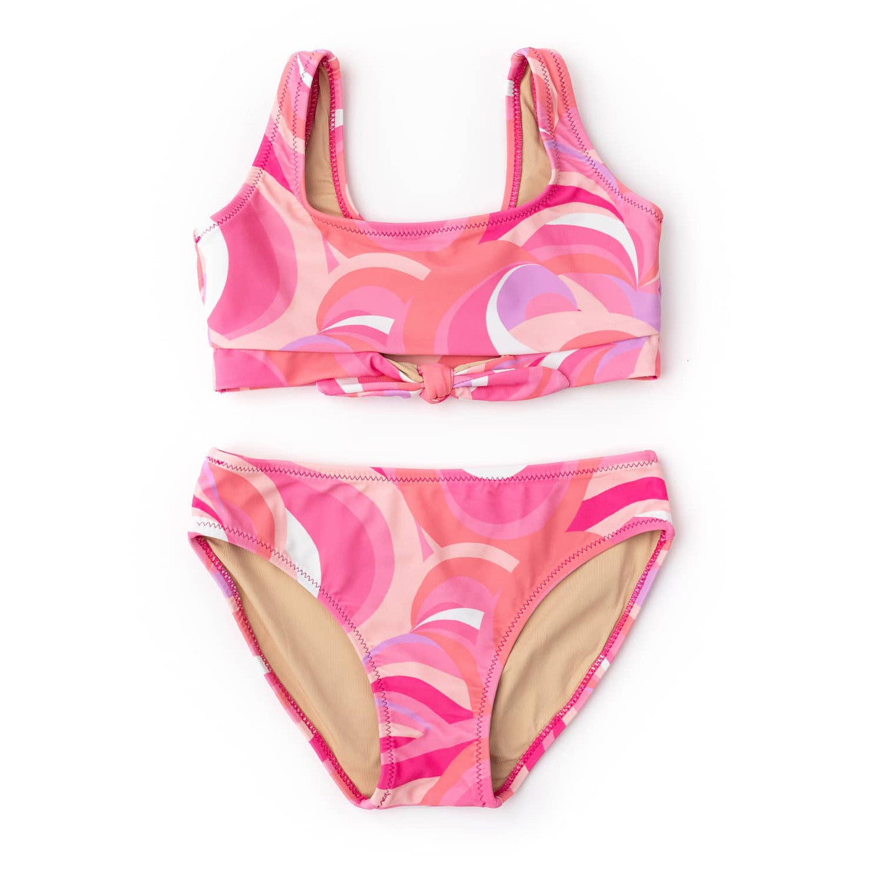 Pink Waves Knot Front Bikini