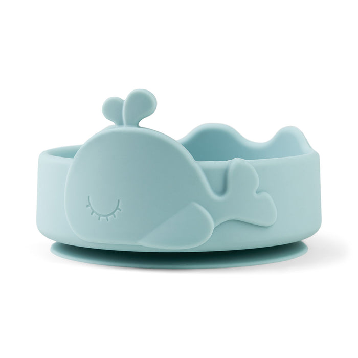 Silicone Stick&Stay bowl & baby spoon - Wally - Blue