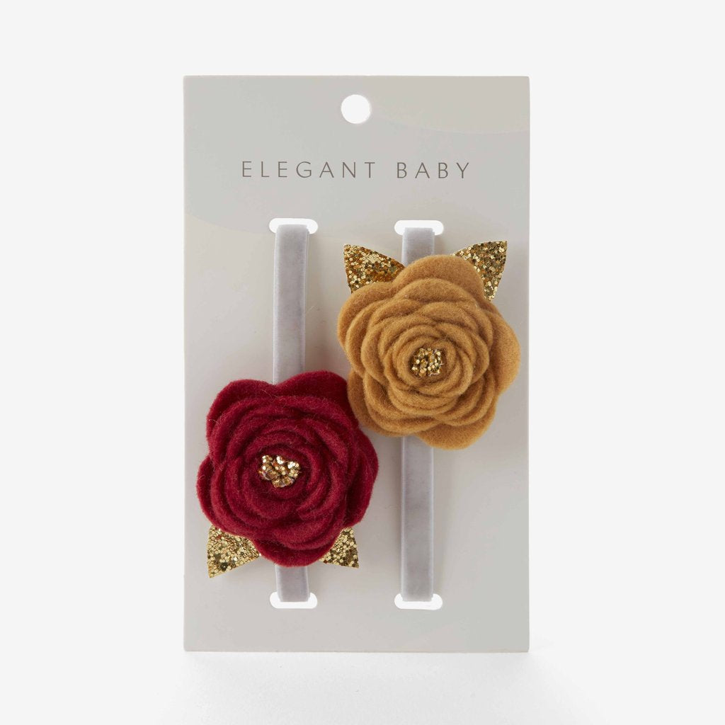 Burgundy / Mustard Rose Baby Headbands