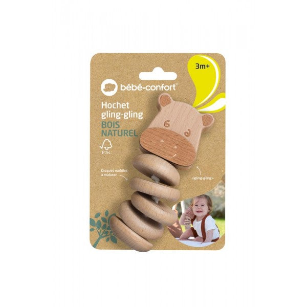 Wooden Hippo Baby Rattle