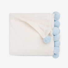 Load image into Gallery viewer, Blue Pom Trim Fleece Baby Stroller Blanket
