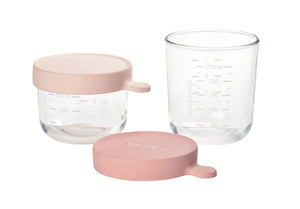 Set of 2 Glass Portions Jars - Pink/OldPink