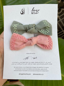 Bow - Pink & Olive