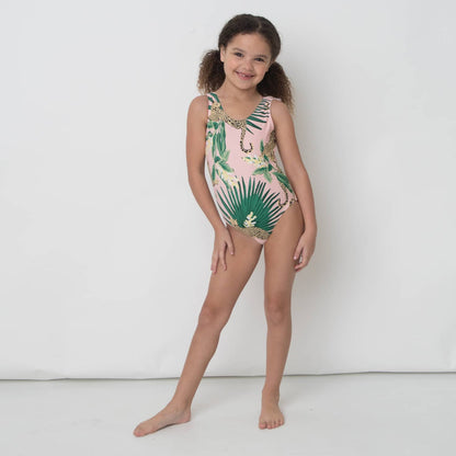 Tropical Leopard Fringe Back Girls Swimsuit