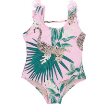 Load image into Gallery viewer, Tropical Leopard Fringe Back Girls Swimsuit
