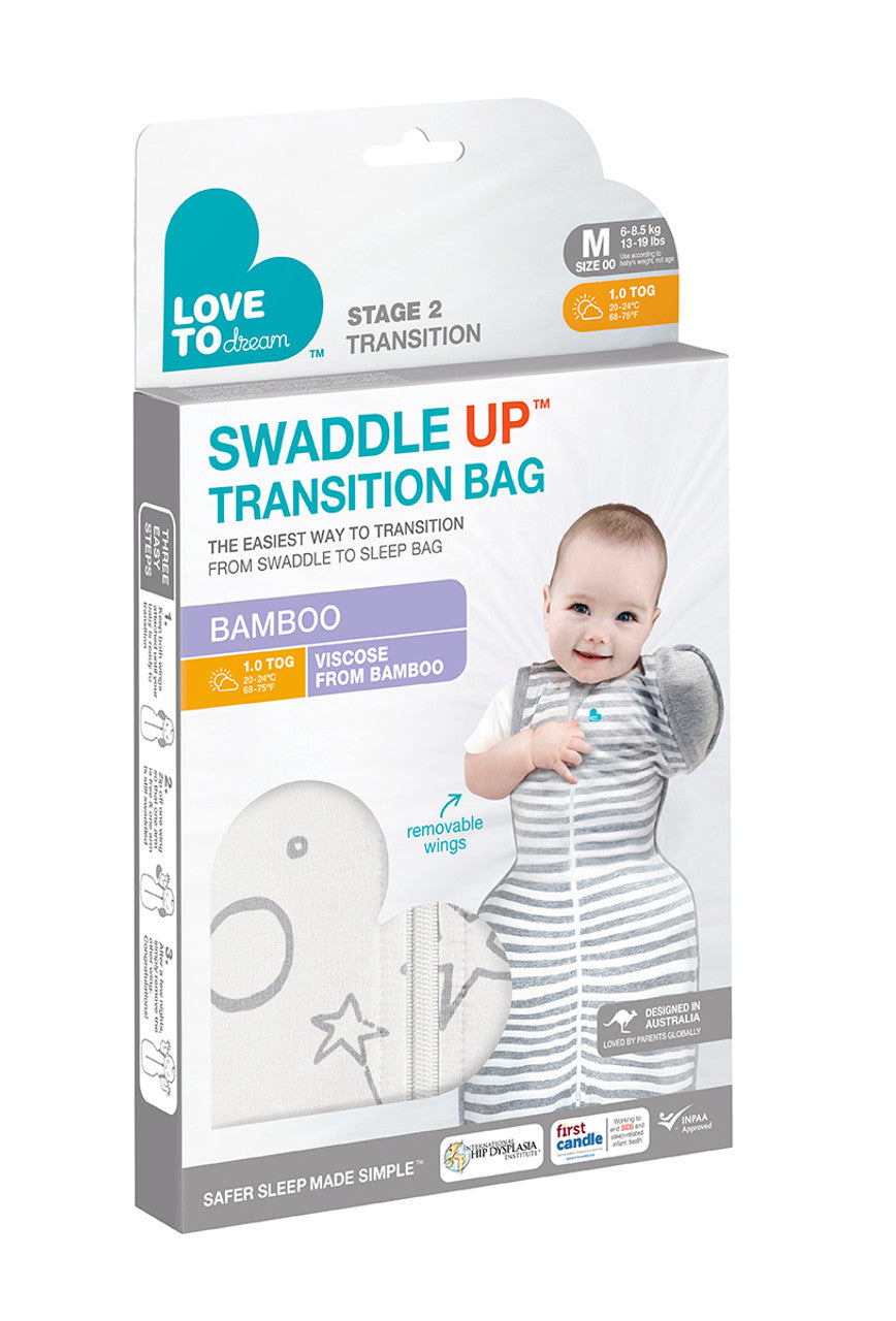 Swaddle Up Transition Bag Bamboo Original 1.0 TOG Stars and Moon Crea Peek A Boo Store