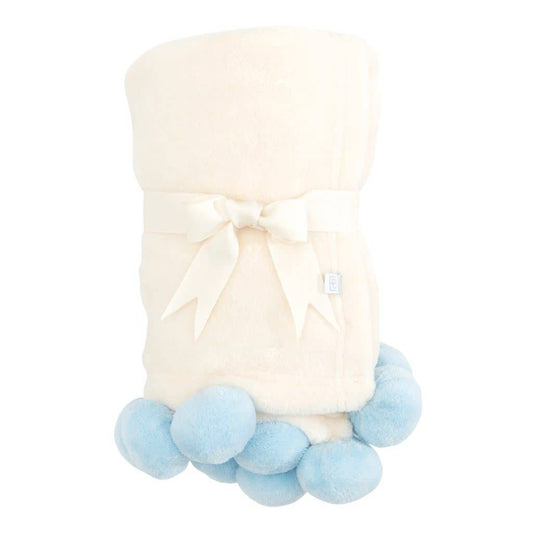 Blue Pom Trim Fleece Baby Stroller Blanket