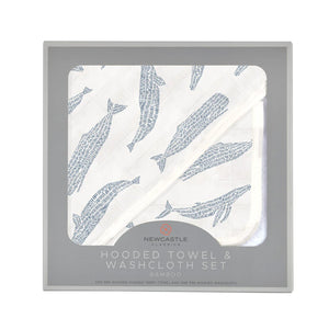 Blue Shadow Whales Bamboo Hooded Towel and Washcloth Set