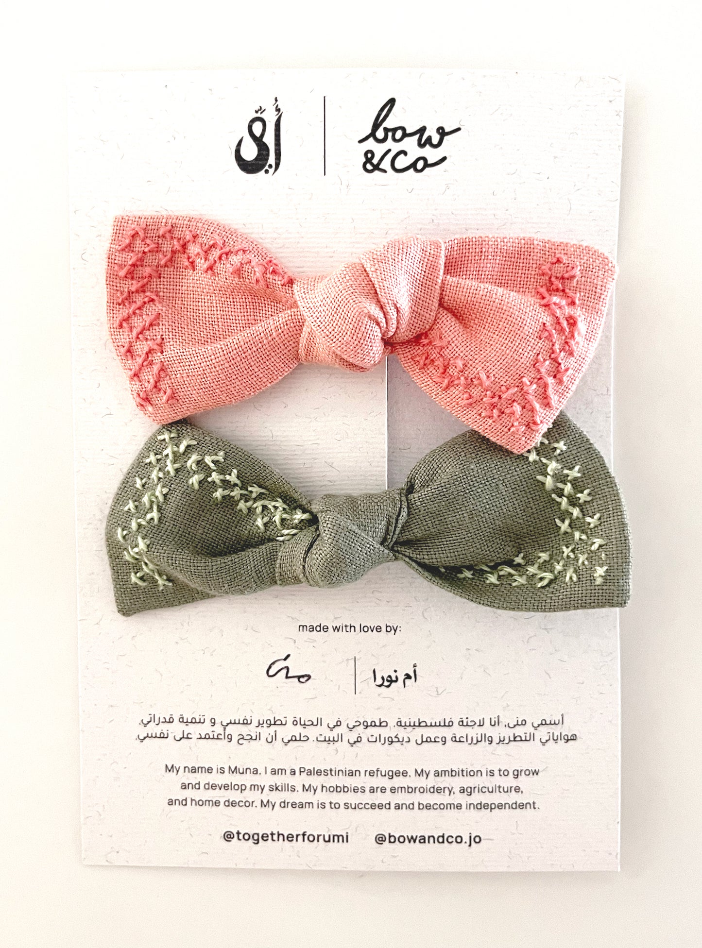 Bow - Pink & Olive