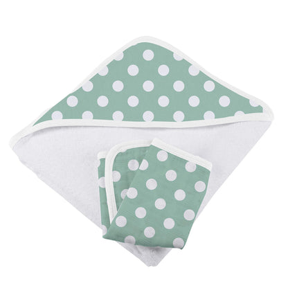 Jade Polka Dot Cotton Hooded Towel and Washcloth Set