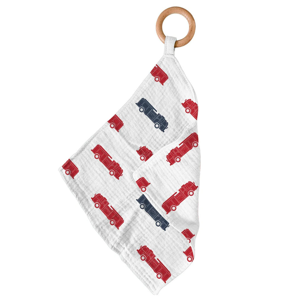 Blue and Red Fire Trucks Blankie Teether