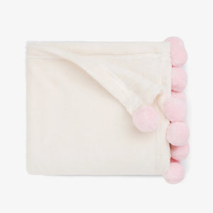 Pink Pom Trim Fleece Baby Stroller Blanket