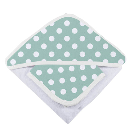 Jade Polka Dot Cotton Hooded Towel and Washcloth Set