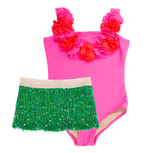 Poppy Hula Girl Swimsuit + Seagrass Fringe Skirt