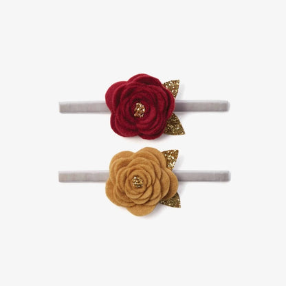 Burgundy / Mustard Rose Baby Headbands