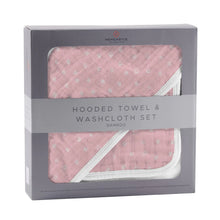 Load image into Gallery viewer, Pink Pearl Polka Dot Hooded Towel and Washcloth Set
