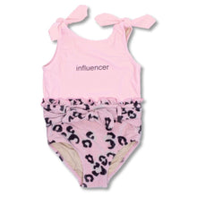 Load image into Gallery viewer, Pink Leopard Shimmer &quot;Influencer&quot; Ruffle Waist Swimsuit
