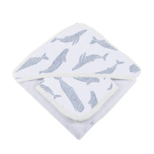 Load image into Gallery viewer, Blue Shadow Whales Bamboo Hooded Towel and Washcloth Set

